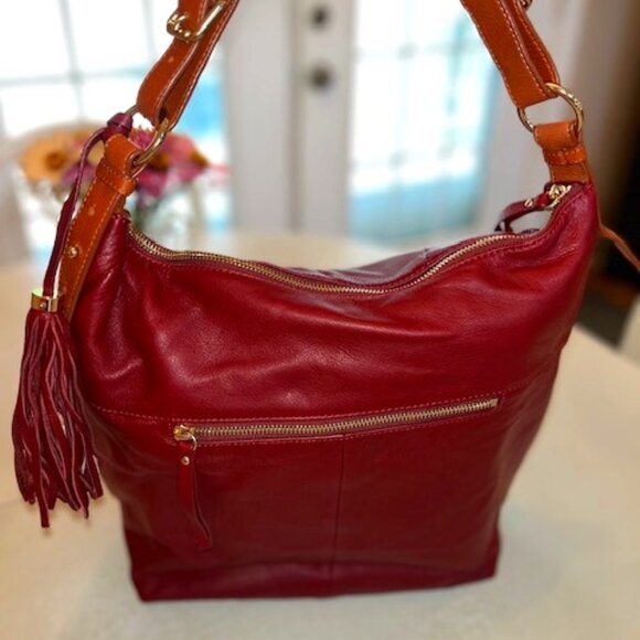 ISAAC MIZRAHI | Pebbled Leather Hobo Shoulder Bag with Tassel - Picture 2 of 14